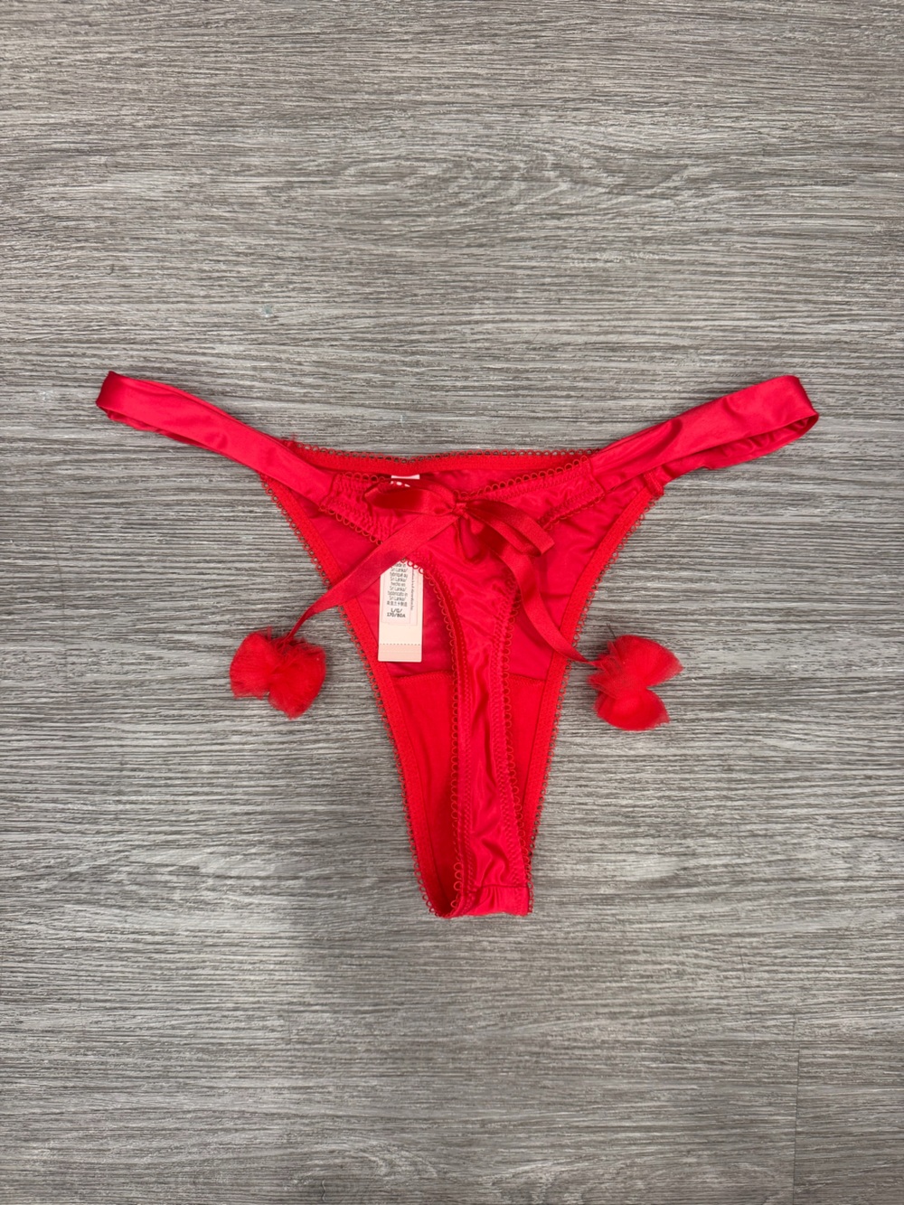 Victoria's Secret Red Lace Pom-Pom Thong Size Large NWT